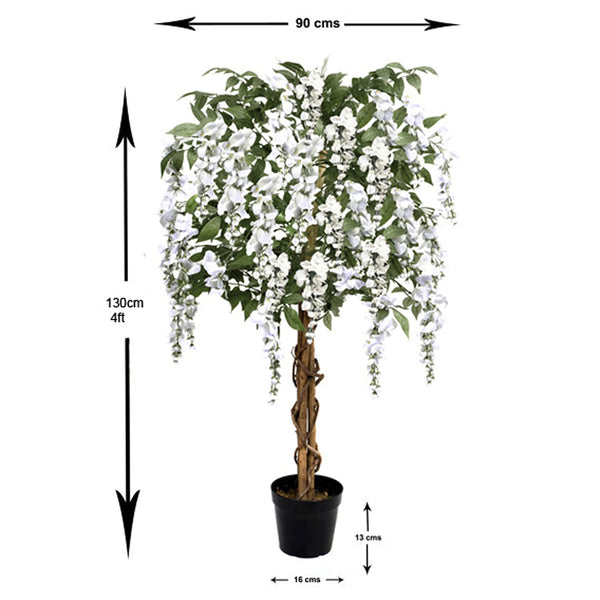 GreenBrokers Premium Artificial Wisteria Tree 130cm/4ft Potted Plant, White 4ft, 130cm