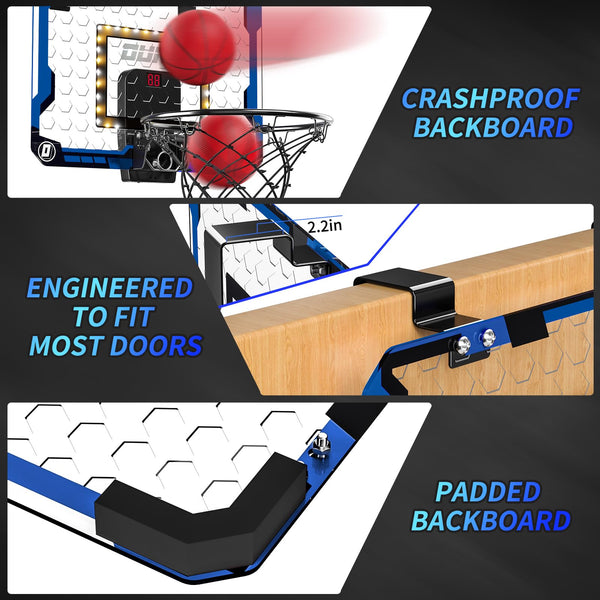 TEMI Basketball Hoop Indoor With 4 Balls, Over The Door for Kids and Adults, Toy Gift for Boys Girls Age 3-12 Years