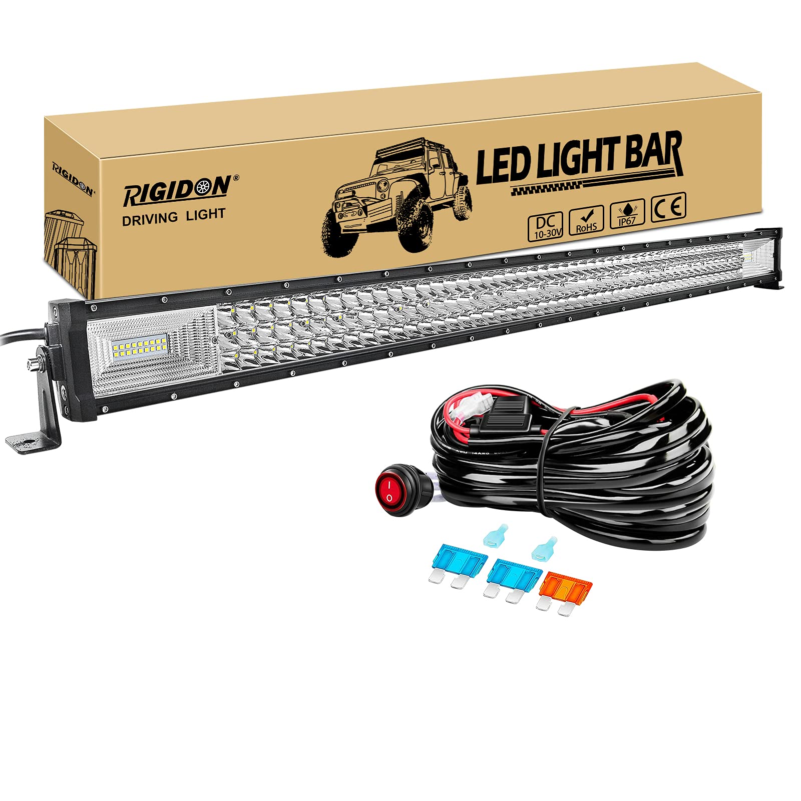 RIGIDON Straight Thin Slim Led Light Bar 22 inch 270W with 12V Wiring Harness Cable Kit, Fog Light for Car Off Road Truck ATV 4x4, Flood Spot Combo Beam, Waterproof Driving Work Lamp, 6000K White
