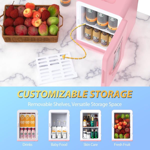 Mini Fridge 15 Liter/21 Cans, Upgrade Portable AC+DC Power Small Fridge for Bedroom, Car, Office, Thermoelectric Cooler and Warmer Skincare Fridge for Food, Drinks, Cosmetics, Max & ECO Mode