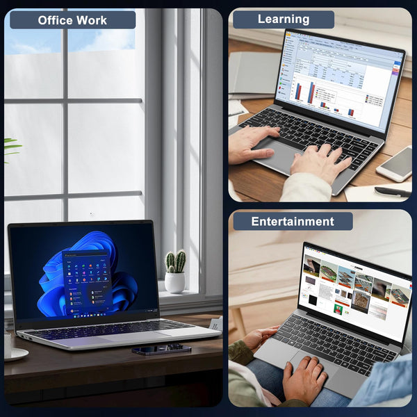 HUQPPQ 14 Inch Laptop Celeron N4020 Processor 6GB RAM 256GB SSD WIN11 Laptops | FHD 1920×1080 IPS Display | WiFi 5, USB 3.0, Webcam | Ideal for Business, School & Work - Gray