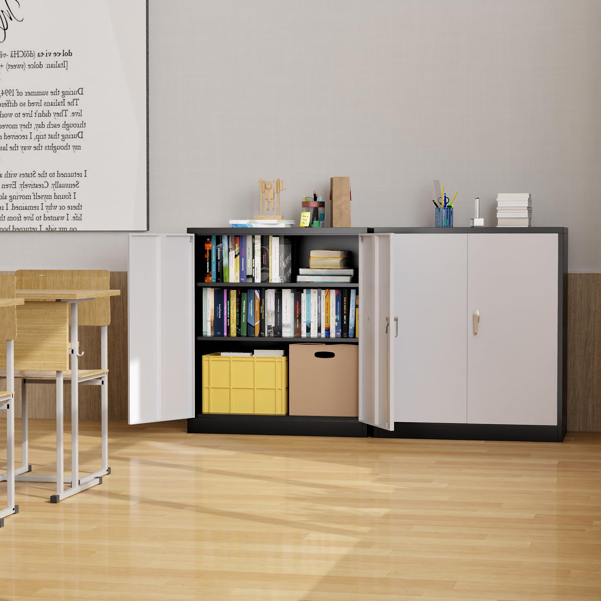 Metal Storage Cabinet with 2 Door and 3 Adjustable Shelves,140X80x40CM Steel Cabinet for Warehouse,Garage,Home,Office,Easy Assemble Required(Black/White)