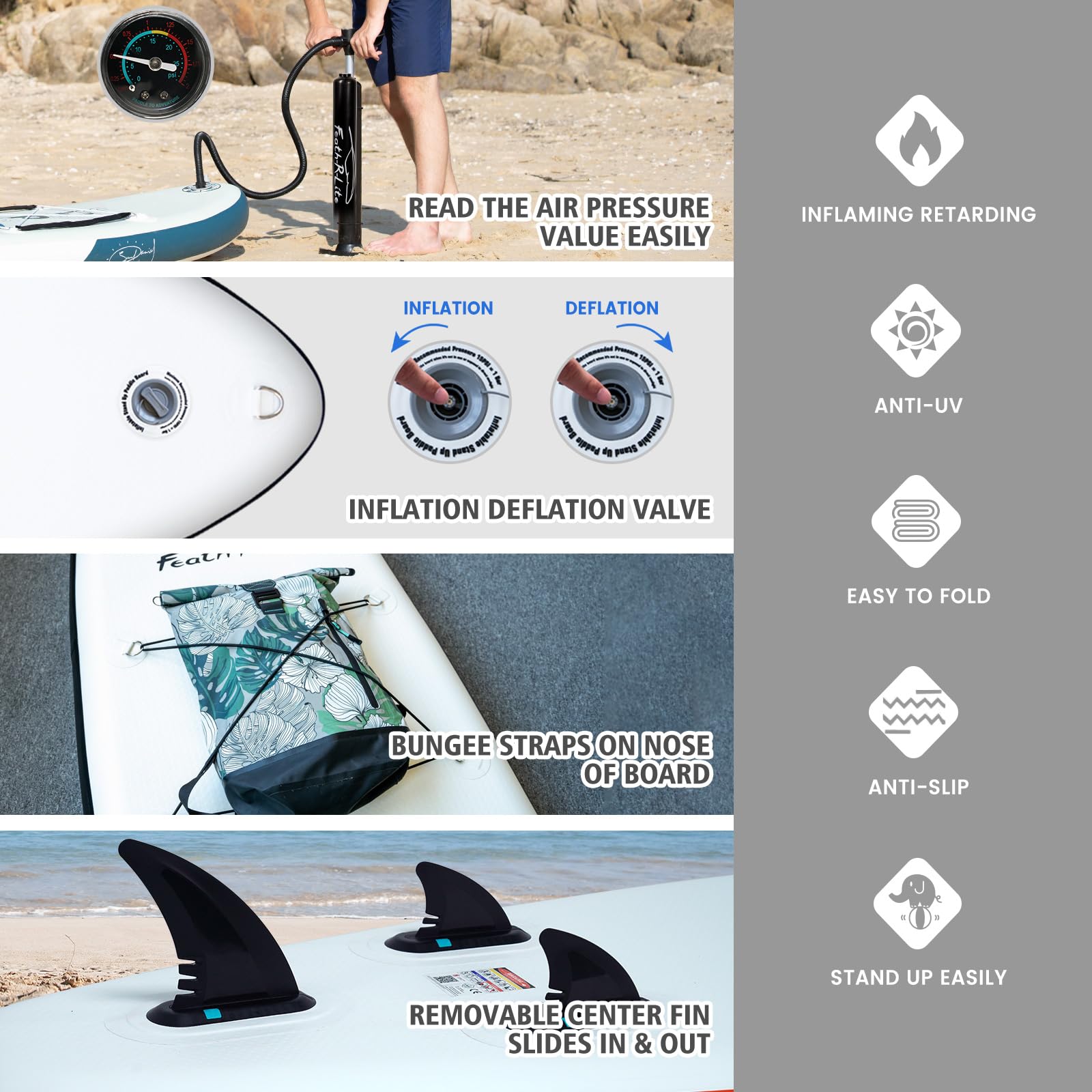 FEATH-R-LITE 10' &11' Inflatable Ultra-Light Stand Up Paddle Board for All Skill Levels Included with SUP, Adj Paddle, Pump, Backpack, Leash