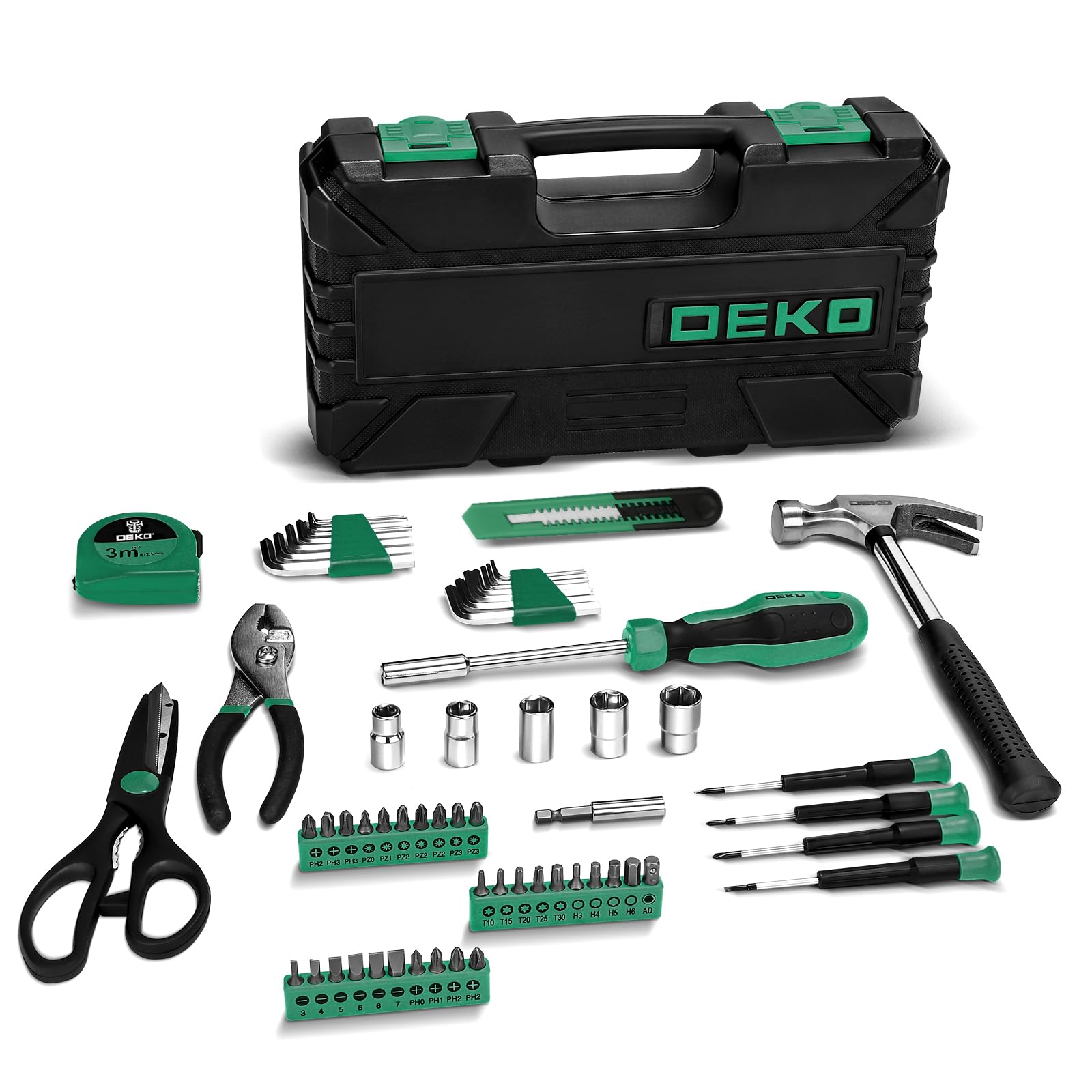 DEKO Tool Kit Set Box 62 Piece Home Repair DIY Tools Basic Hand Toolbox Sets for Home