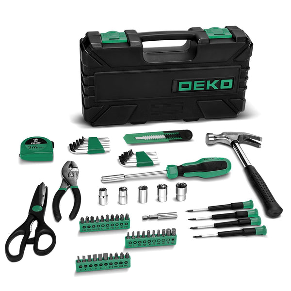 DEKO Tool Kit Set Box 62 Piece Home Repair DIY Tools Basic Hand Toolbox Sets for Home