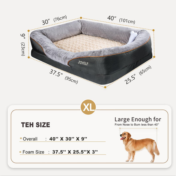 JOYELF Large Memory Foam Dog Bed, Orthopedic Dog Bed & Sofa with Removable Washable Cover and Squeaker Toys as Gift