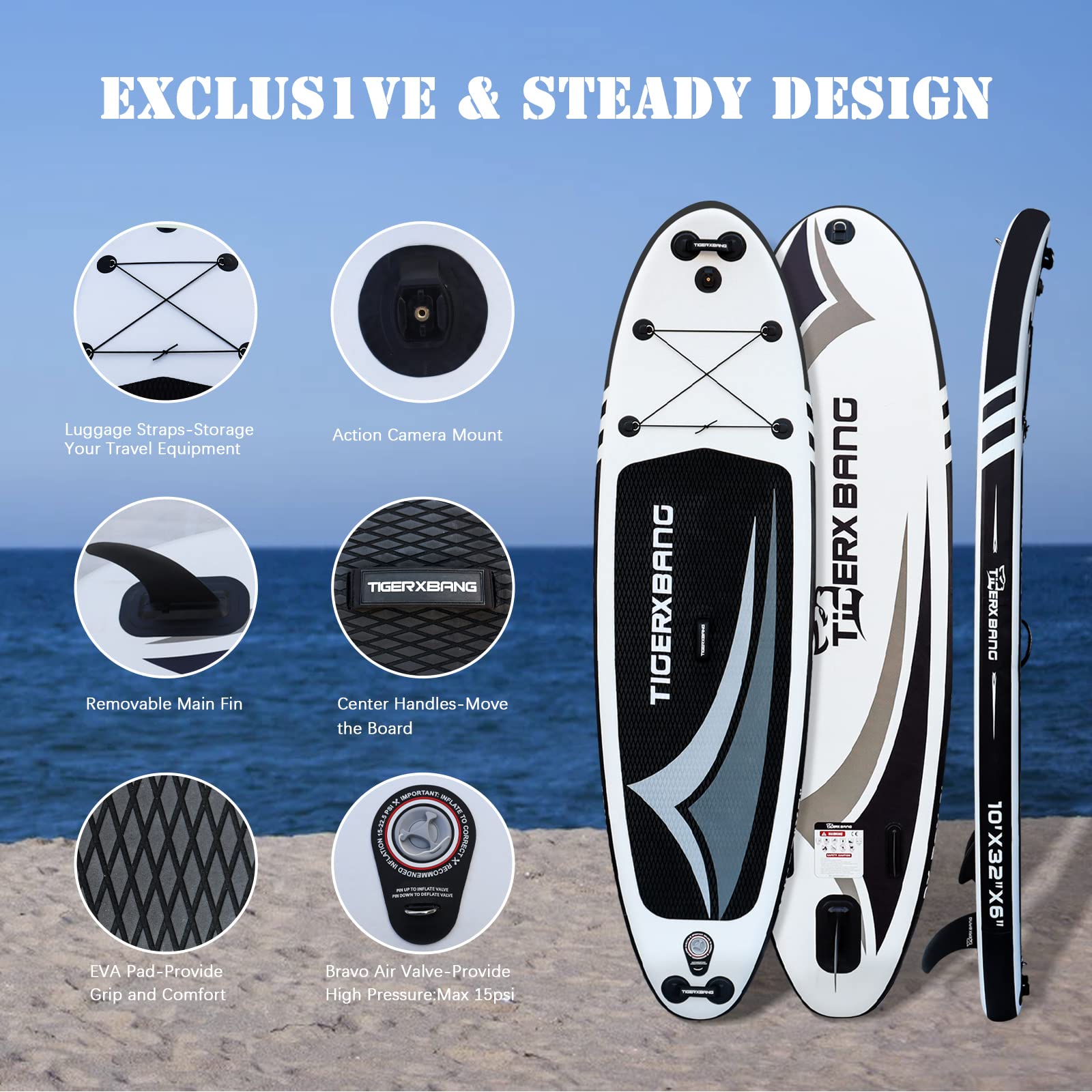 TIGERXBANG Inflatable Stand Up Paddle Board SUP Board with Kayak Seat |320x82x15cm| 305x82x15cm| for Adults/Kids| ISUP PaddleBoarding Complete Kit
