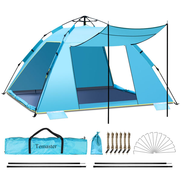 4-5 Person Instant Pop Up Automatic Beach Tent, Extra Large Portable Ventilated Automatic Beach Sun Shelter Tent, UPF 50+ Easy Setup Beach Tent for Picnic,Beach,Garden