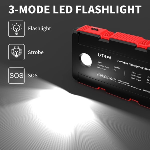 Car Battery Booster Jump Starter Power Pack,UTRAI 4000A Portable Car Jump Starter Power Bank for 12V Vehicles Motorcycle,with LCD Screen/LED Flashlight/QC3.0 (Up to 9L Gas/8.5LDiese)