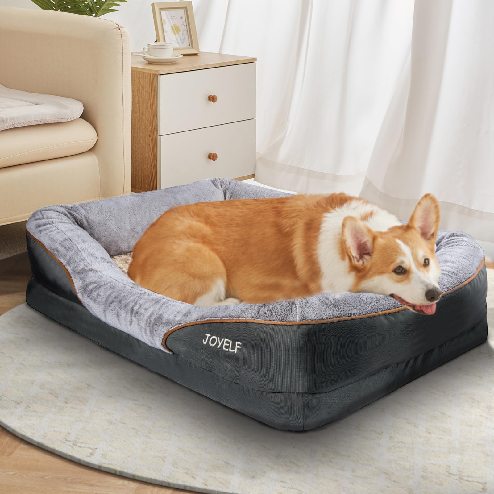 JOYELF Large Memory Foam Dog Bed, Orthopedic Dog Bed & Sofa with Removable Washable Cover and Squeaker Toys as Gift
