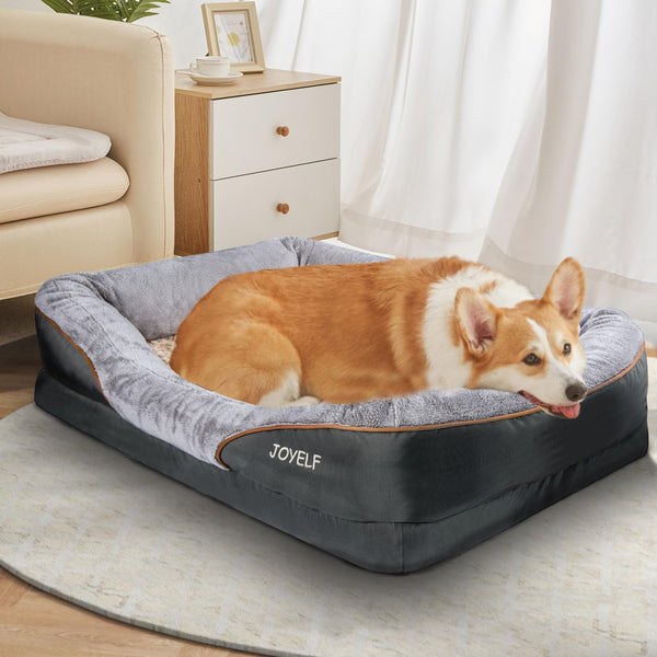 JOYELF Large Memory Foam Dog Bed, Orthopedic Dog Bed & Sofa with Removable Washable Cover and Squeaker Toys as Gift