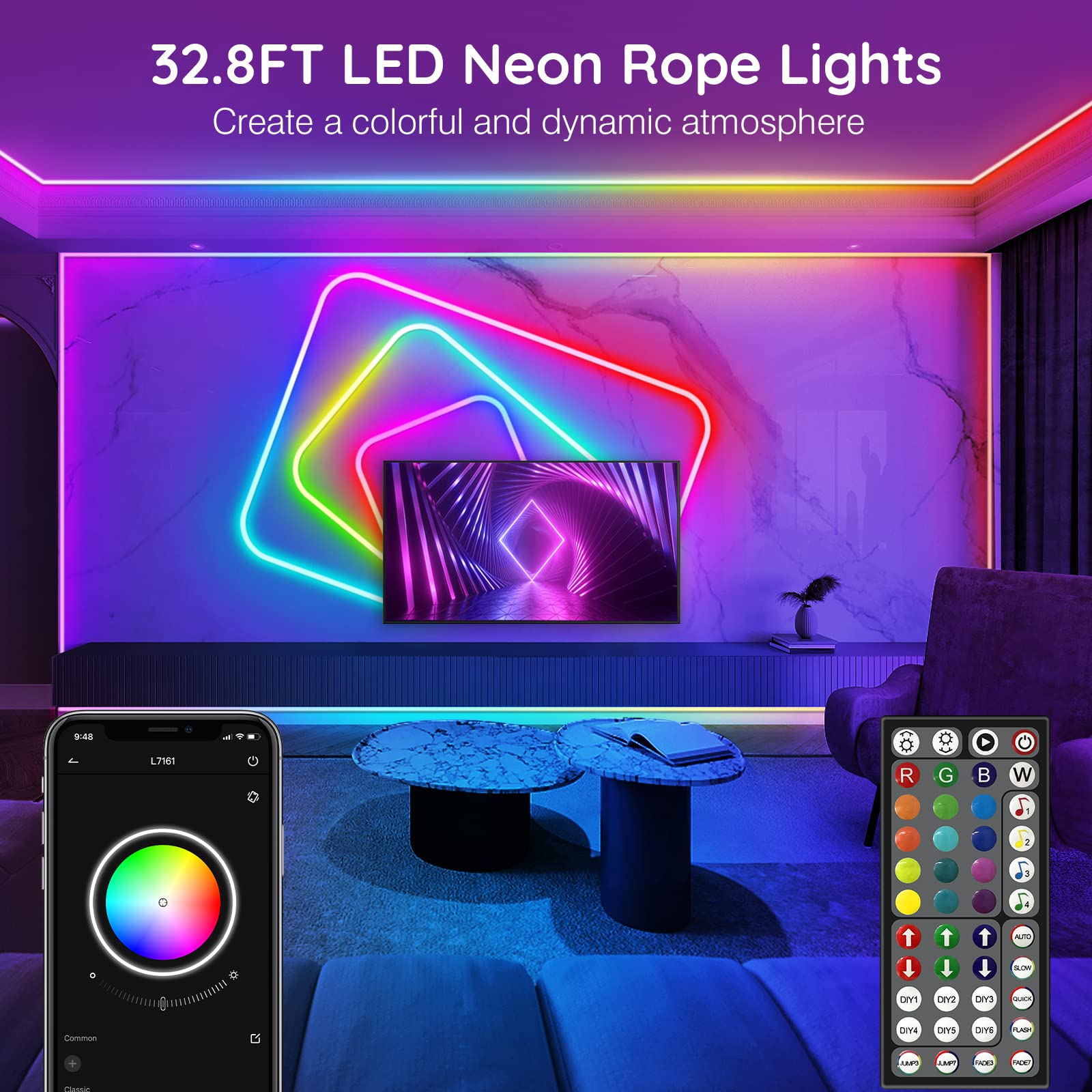 AILBTON Led Neon Rope Lights 10m Flexible Led Rope Lights,Control with App/Remote,Multiple Modes,RGB Neon Music Sync Gaming Strip for Bedroom Indoor