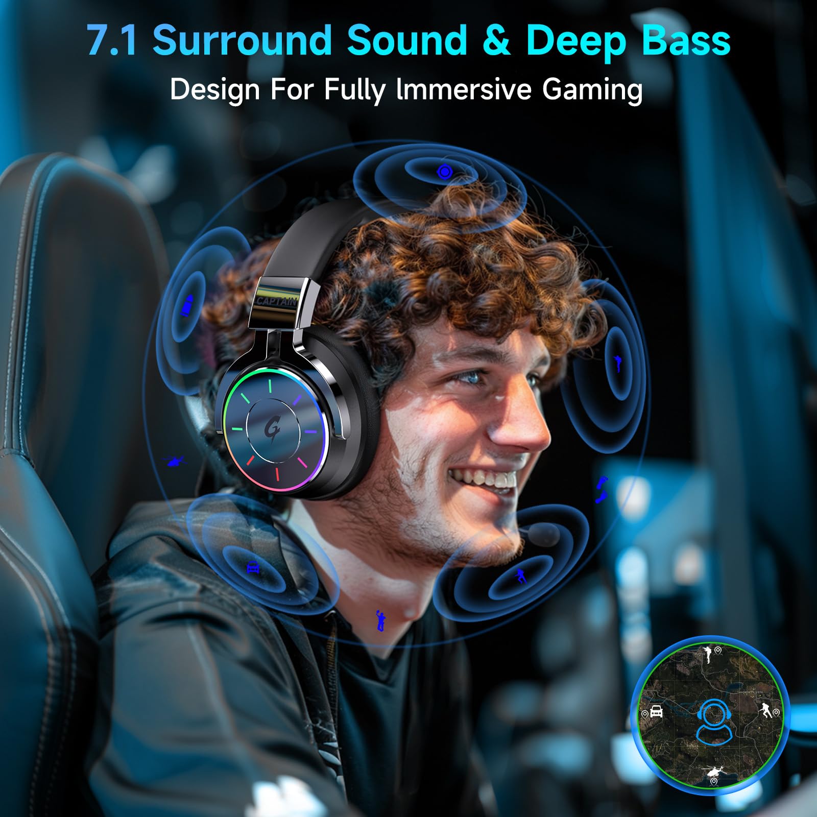 KAPEYDESI 2.4GHz Wireless Gaming Headset for PC/PS5/4/Mac/Switch - RGB Light, 60H Battery, 7.1 Surround Sound, Bluetooth 5.4 Gaming Headphone with Mic, Foldable and Ultra-Light