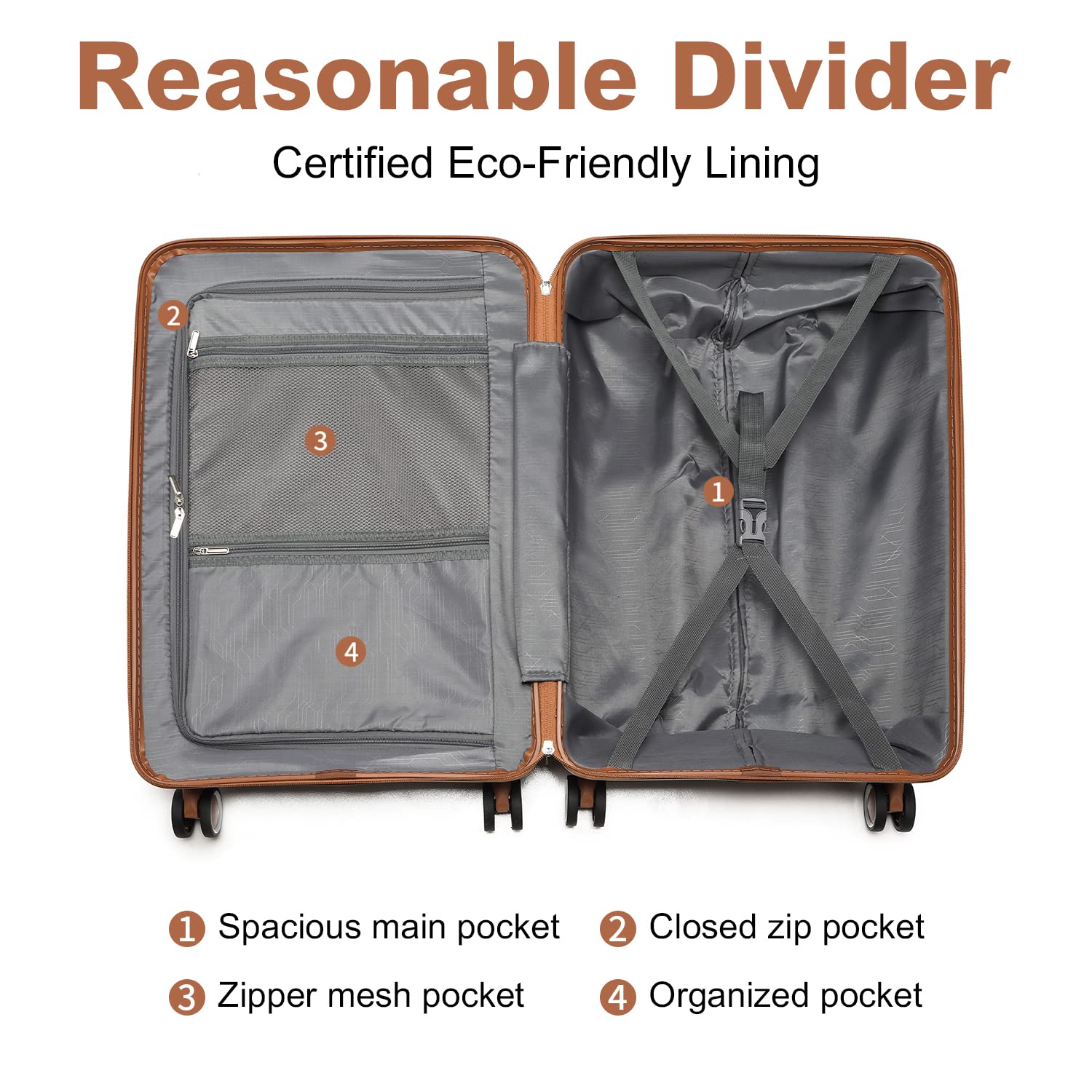 British Traveller 24" Medium Suitcase Lightweight Polypropylene Hard Shell Luggage Hold Check in Suitcase with 4 Wheels and Built-in TSA Lock(Navy, 66cm 60L)