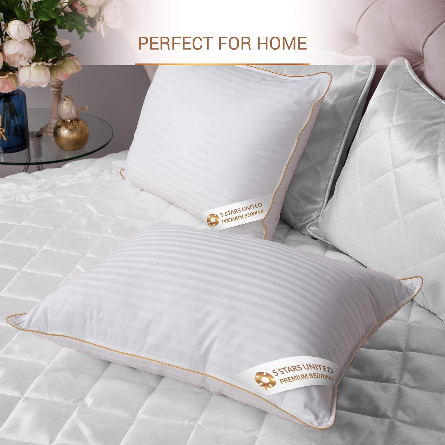 5 STARS UNITED Standard Pillows 2-Pack - 50x65 cm - Standard Size Hotel Quality Pillow for Sleeping - Ultra Soft Support Bed Pillows - Cotton Covers