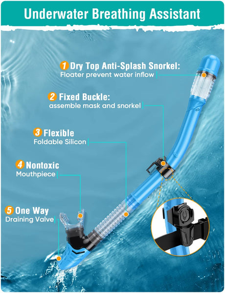 Lealinga Snorkel Set Adults Snorkel Mask Anti-Fog Panoramic View Diving Mask Dry Top Snorkel Kit with Travel Bag Diving Set for Snorkeling Scuba Diving Swimming Travel