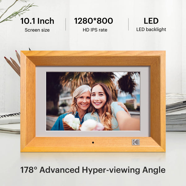 KODAK Digital Photo Frame WiFi Digital Picture Frame 10.1 Inches, FHD 1920*1200 IPS Touchscreen, Wooden Smart Electronic Frame with 32GB Memory, Easy to Share Photo, Video via APP with Your Loved Ones