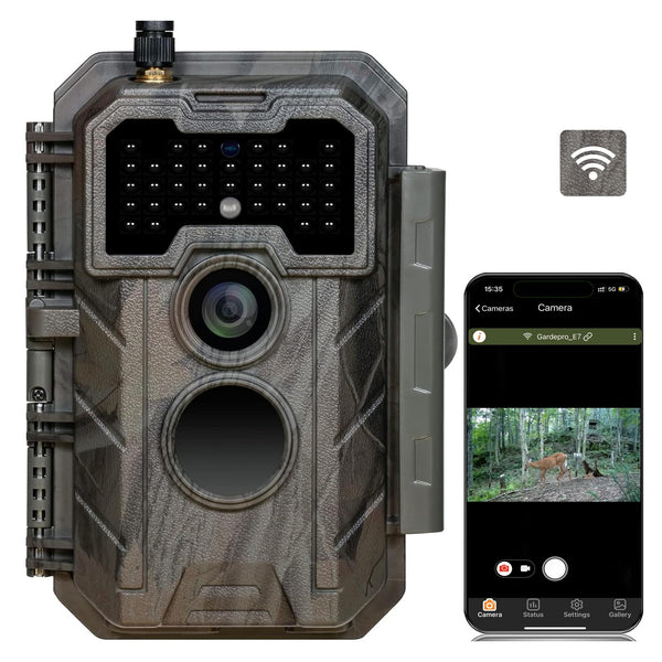 GardePro E7 WiFi Wildlife Camera, 64MP 1296P, Phone App, 100ft Night Vision, Game Cameras with Motion Activated Waterproof, for Hunting, Wildlife, Deer Camera