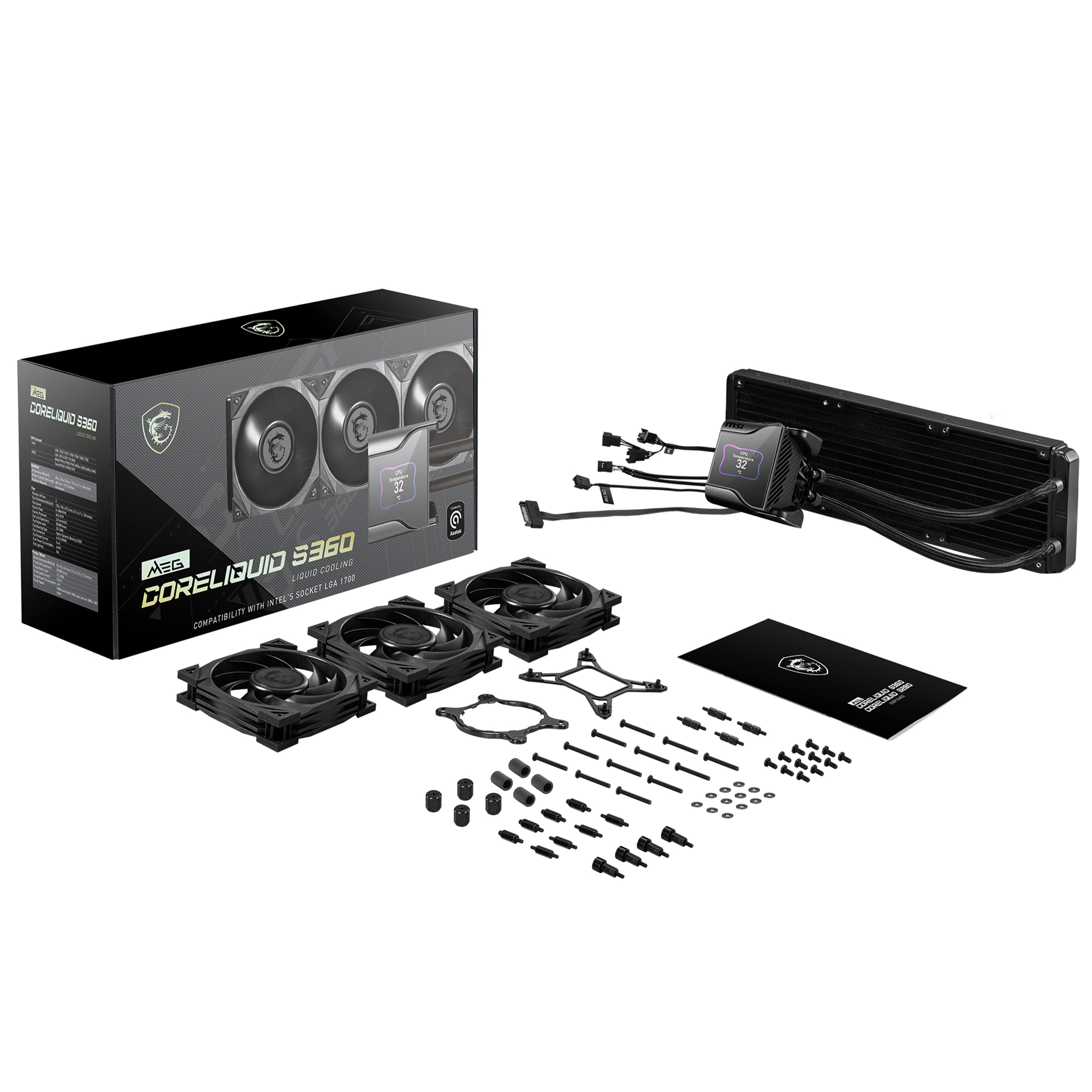 MSI MAG CORELIQUID 360R V2 AIO CPU Liquid Cooler - Rotatable ARGB Blockhead, Integrated Radiator Pump, Split-Flow Water Cooling, Evaporation-Proof Tubing, Easy to Install - AMD & Intel Compatible