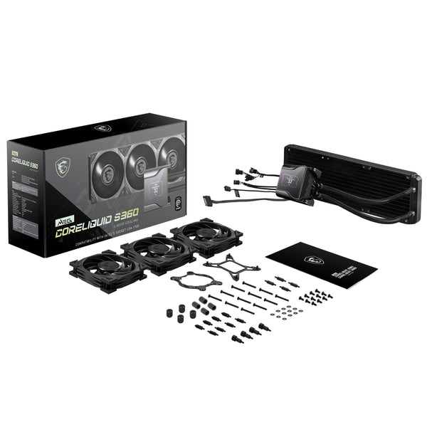 MSI MAG CORELIQUID 360R V2 AIO CPU Liquid Cooler - Rotatable ARGB Blockhead, Integrated Radiator Pump, Split-Flow Water Cooling, Evaporation-Proof Tubing, Easy to Install - AMD & Intel Compatible