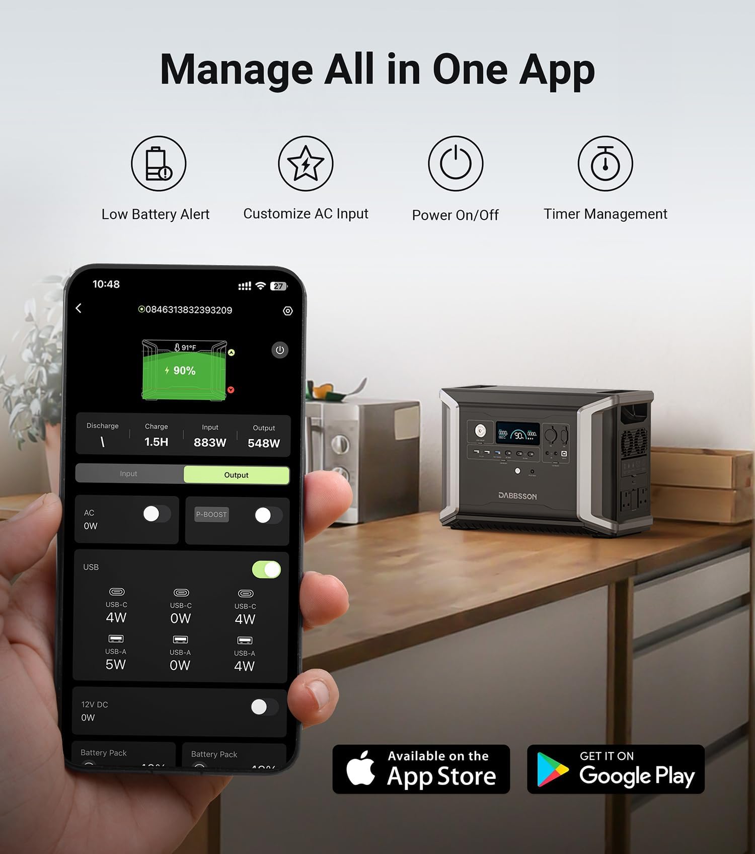 Dabbsson Portable Power Station DBS2300, 2330Wh EV Semi-solid State LiFePO4 Home Battery Backup, Max 16660Wh, 2200W AC Outlets, Solar Generator for Camping, Home Backup, Emergency, RV