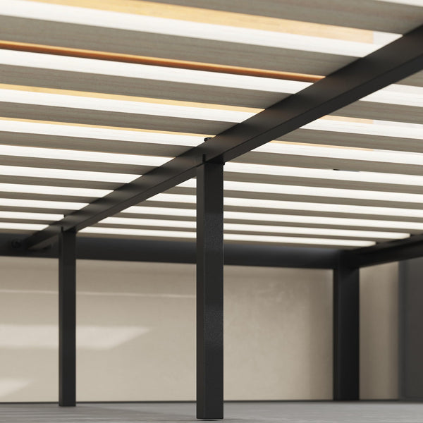 Zinus Paul Super King Bed frame - Bed 180x200 cm - 36 cm Height - Metal and Wood Platform Bed frame with Wood slat support - Natural Brown and Black