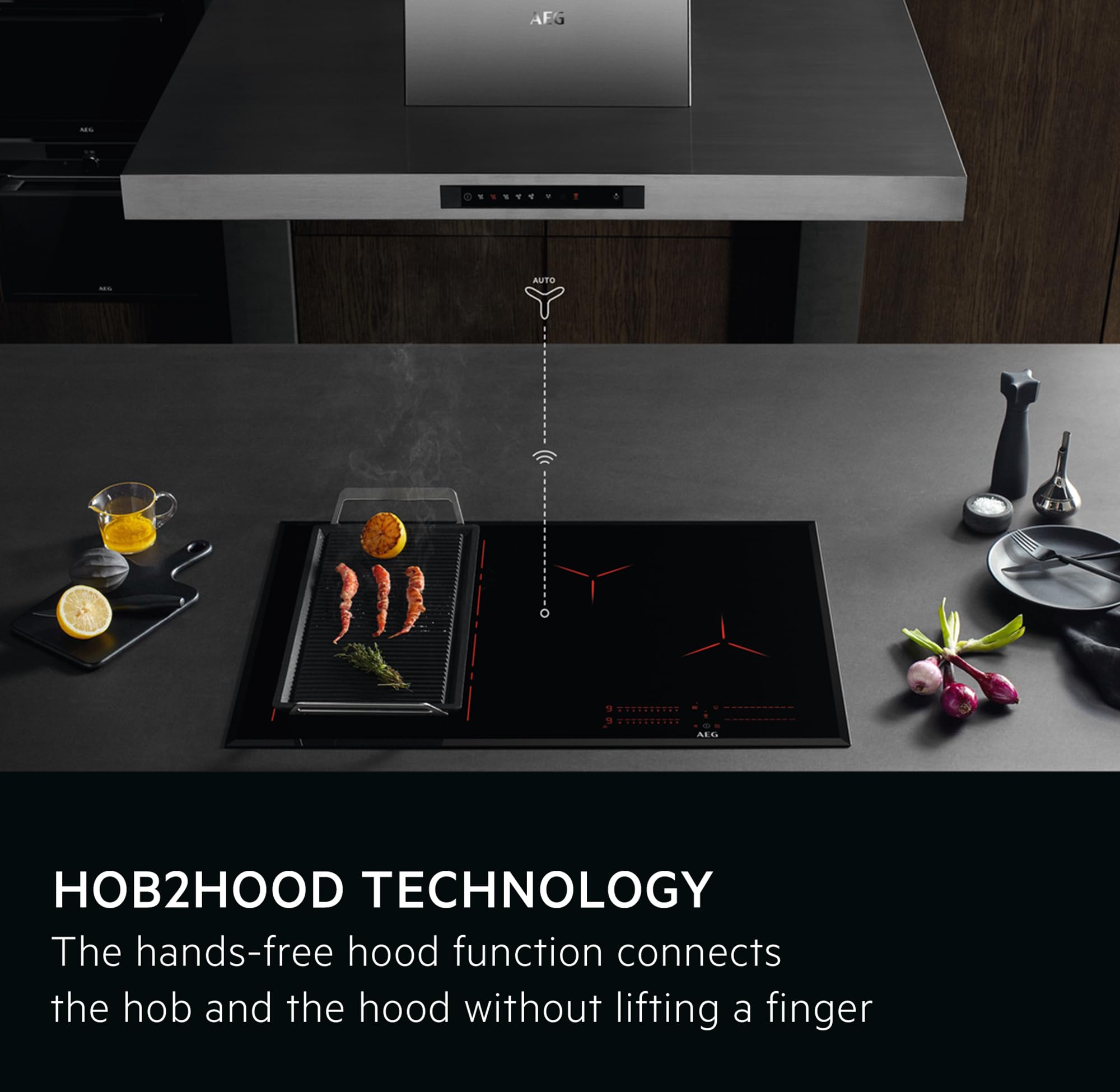 AEG 6000 Series Induction Hob, IKX64441CB, 4 Cooking Zones, 60cm, Bridge Function, Hob2Hood Function, Built-In Hob Timer, Key-lock, 3 Step Residual Heat, Black