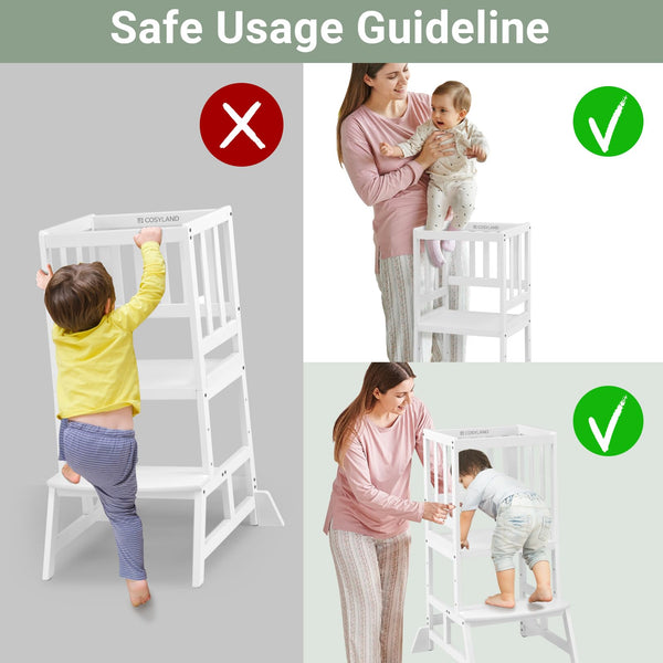 COSYLAND Height Adjustable Kids Kitchen Step Stool with Anti-tip Support Corners - Kids Standing Tower for Kitchen Counter, Bathroom, Nursery (Black)