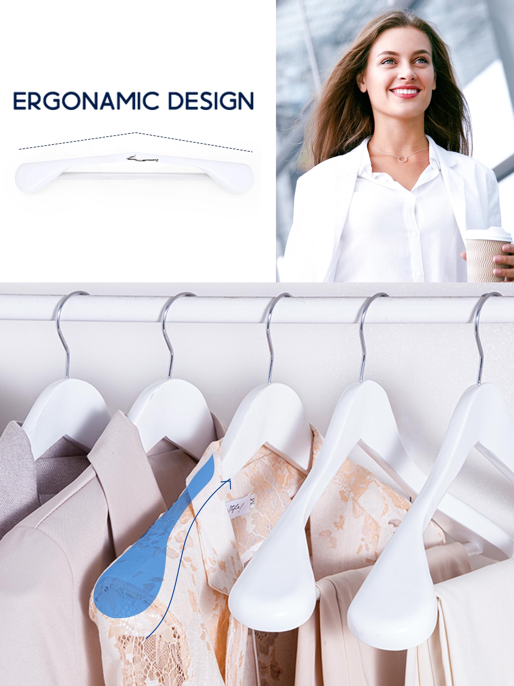 HOUSE DAY High-Grade Solid Wood Coat Hangers for Women, Wide Shoulder Wooden Hangers, Suit Hangers with Non Slip Pants Bar, Smooth Finish 360 Swivel