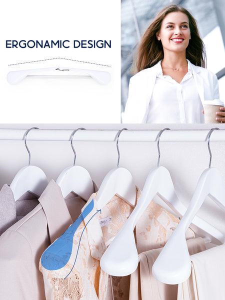 HOUSE DAY High-Grade Solid Wood Coat Hangers for Women, Wide Shoulder Wooden Hangers, Suit Hangers with Non Slip Pants Bar, Smooth Finish 360 Swivel