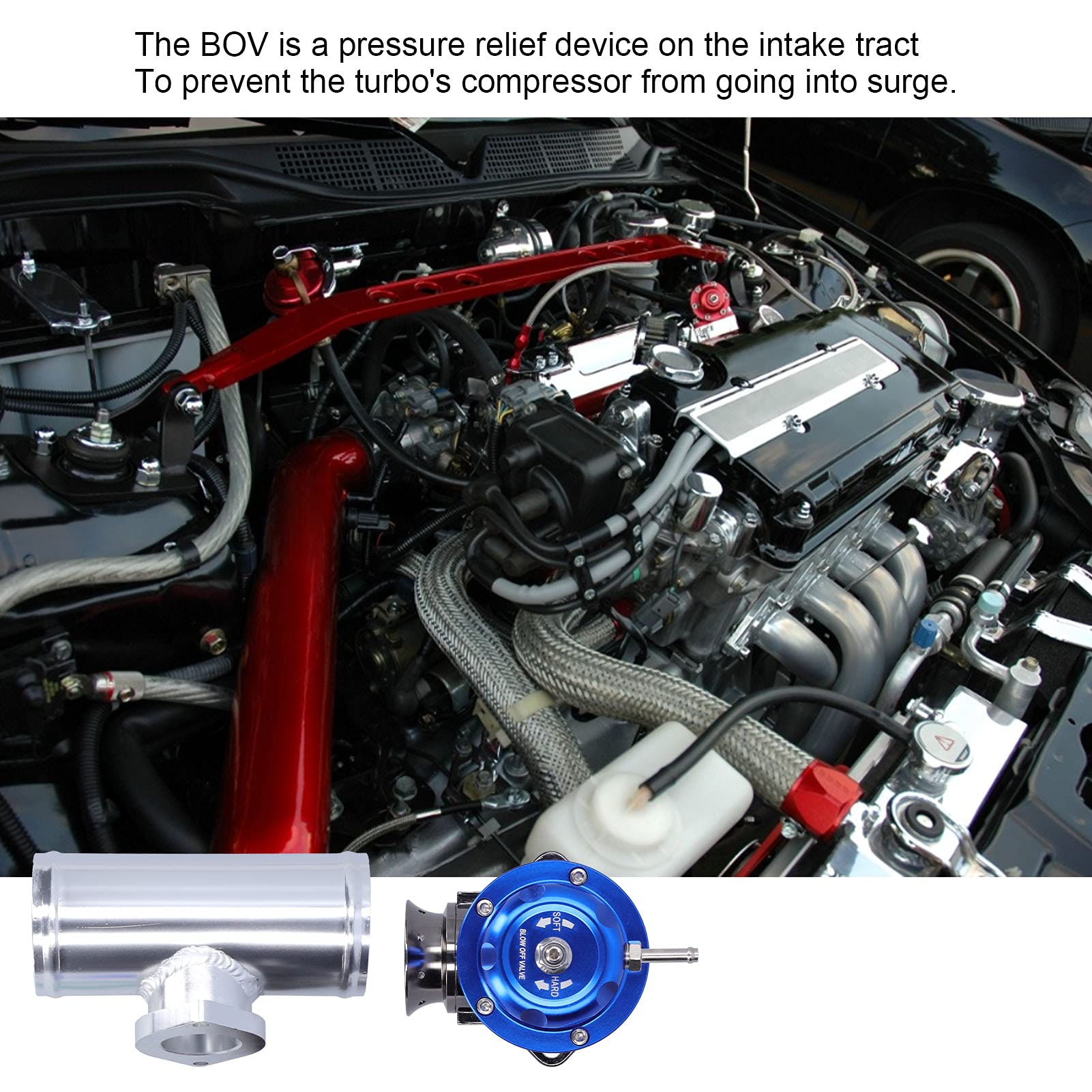 Turbo Blow Off Valve kit, Akozon Universal SDD‑BOVGRSBL FPG250 Aluminium Billet Turbo Blow Off Valve with 2.5in Flange Pipe Type‑RS(Purple)