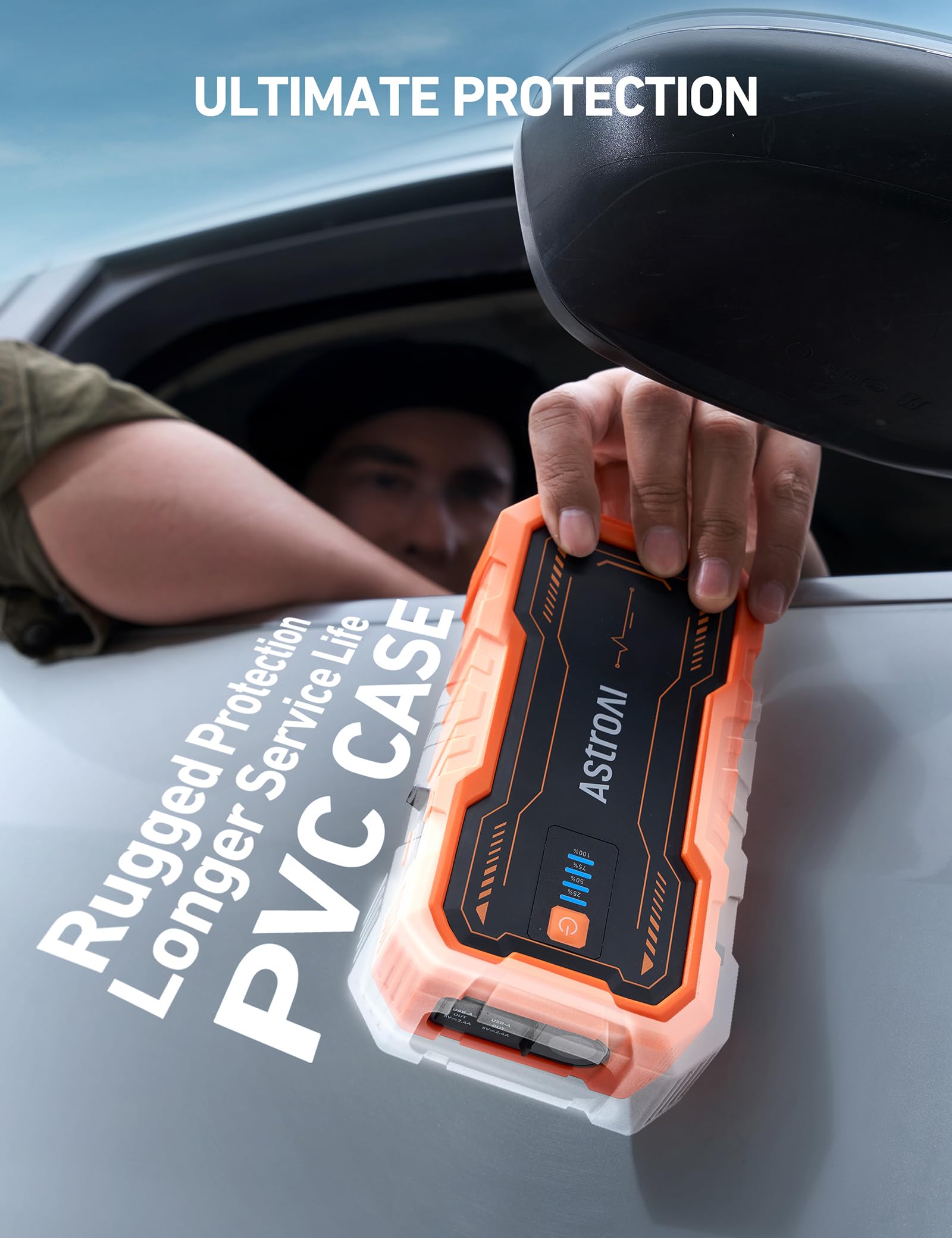 AstroAI S8 Pro 3000A Car Battery Booster Jump Starter Power Pack & Portable Car Jump Starter Power Bank for 12V Vehicles (9.0L Petrol / 7.0L Diesel), with Smart Jumper & LED Torch