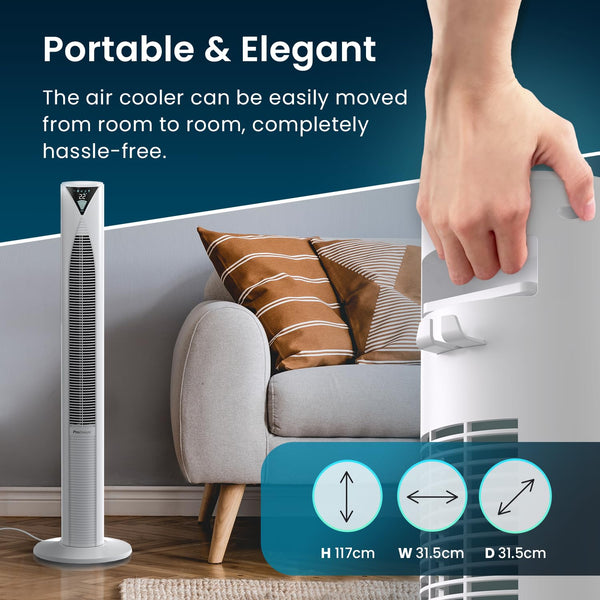 Pro Breeze Bladeless Tower Fan Quiet & Portable with Remote Control, 90° Oscillation, 15h Timer, 4 Modes, 3 Speeds - Powerful Electric 45W Motor Standing Air Circulator for Bedroom & Office