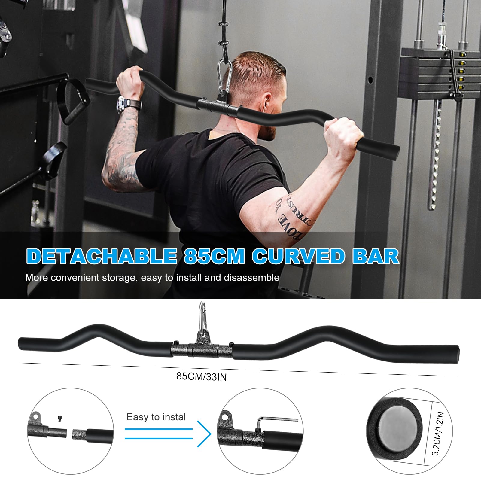 FASPUP Cable Pulley System Home Gym, Black Steel Cable Crossover Attachments for LAT Pull Down, Arm Workout