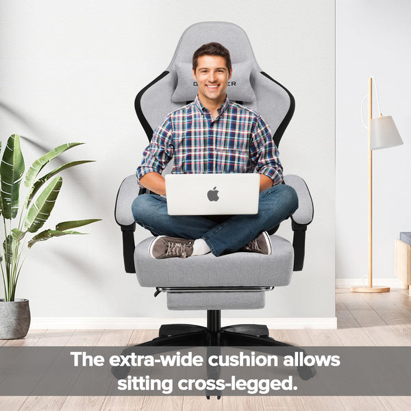 GTPLAYER Fabric Gaming Chair with Footrest, Ergonomic Computer Desk Chair with Pocket Spring Cushion Home Office High Back Support Lumbar Support Heavy Duty Wide