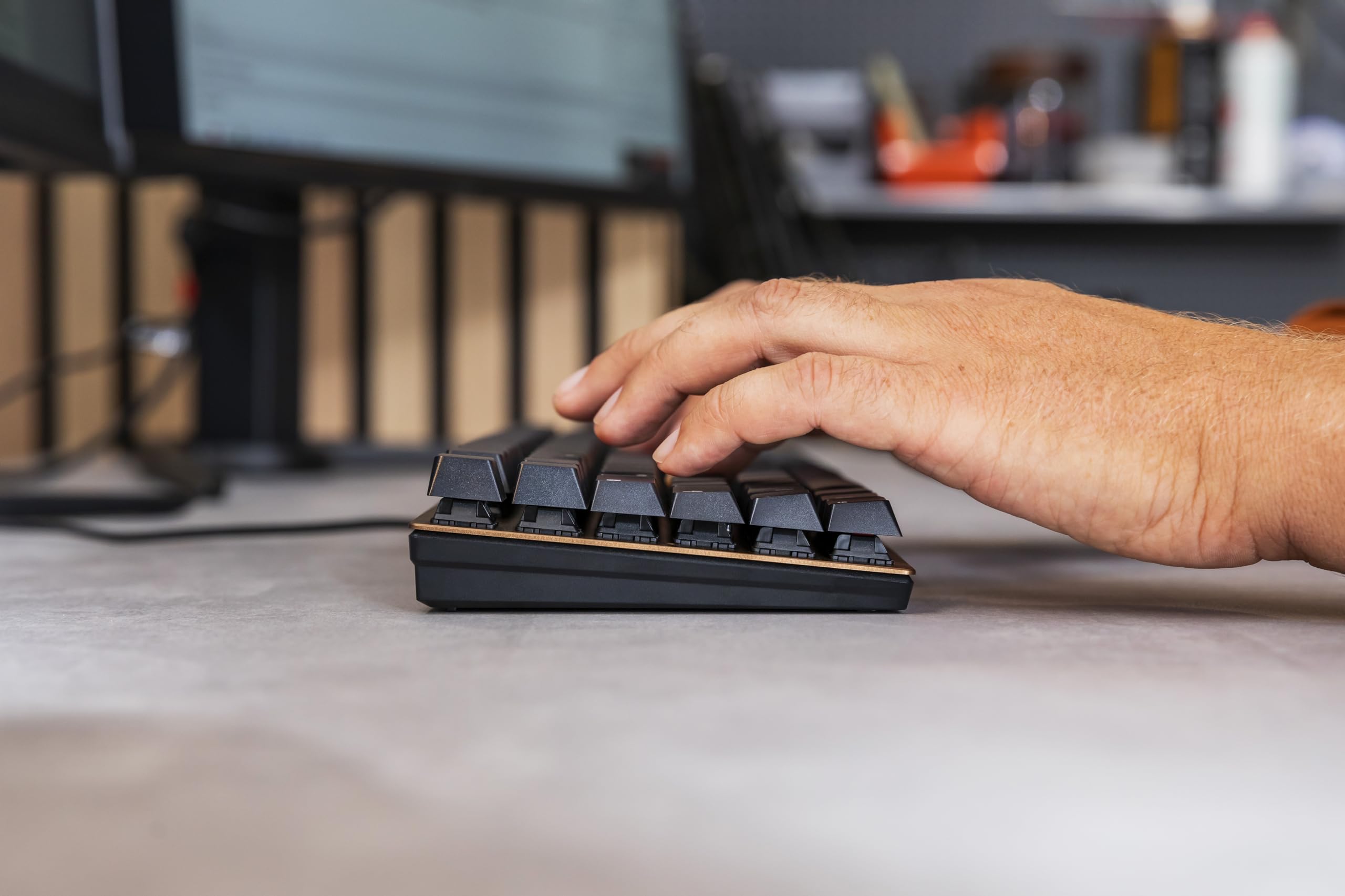 CHERRY KC 200 MX, Mechanical Office Keyboard with Anodised Metal Plate, UK Layout (QWERTY), Wired, MX2A BROWN SWITCHES, Bronze/Black