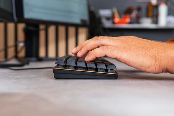 CHERRY KC 200 MX, Mechanical Office Keyboard with Anodised Metal Plate, UK Layout (QWERTY), Wired, MX2A BROWN SWITCHES, Bronze/Black