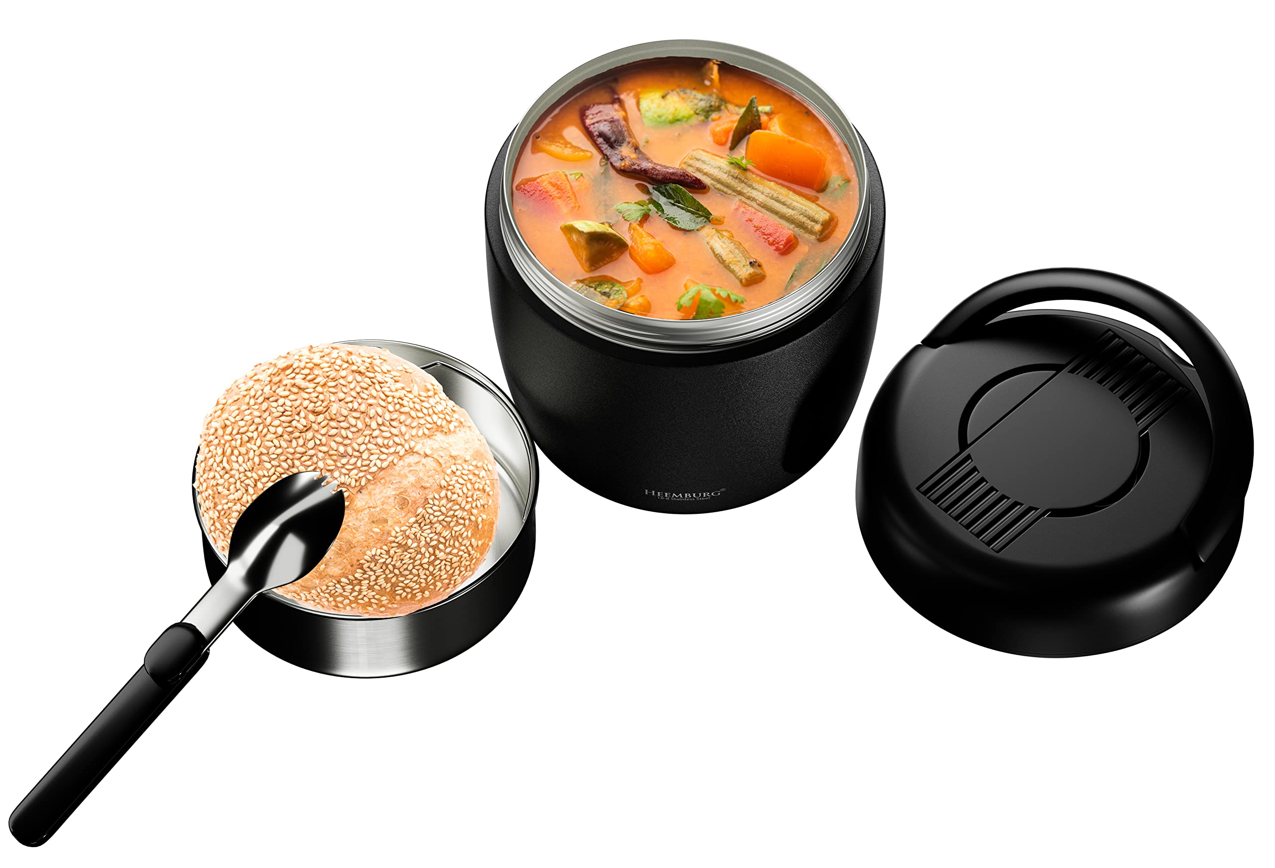 Heemburg Thermal Food Flask Jar Lunch Box Stainless Steel Insulated Double Wall Thermo Container for Meals, Soup or Fruit, for Office and Outdoors