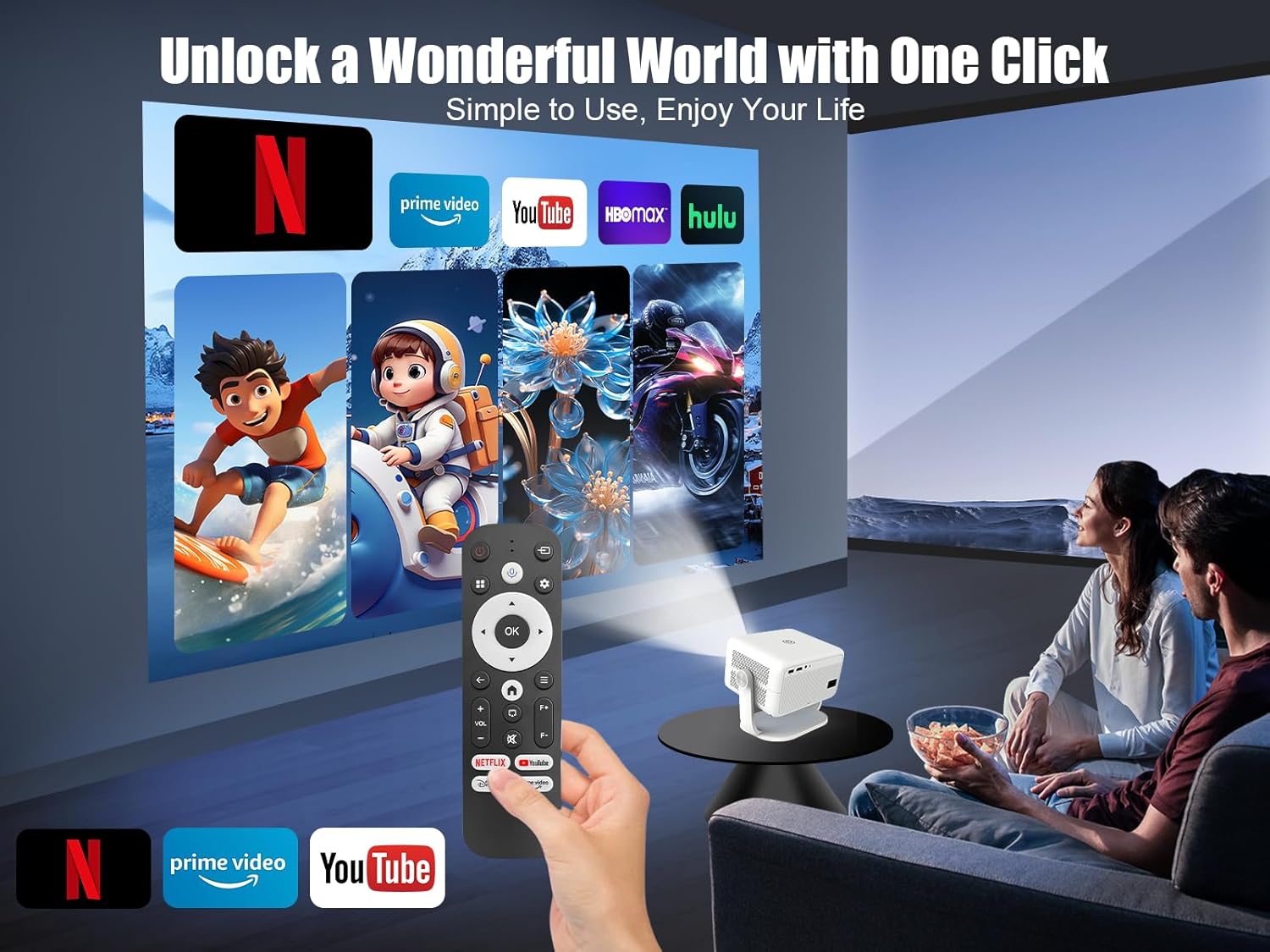 Alwtniet L018 NTV Smart Projector, 1080P Native 400 ANSI Auto Focus Auto Keystone Mini Portable Projector with Play store, ChatGPT Voice Remote Android 13 Home Video Proyector