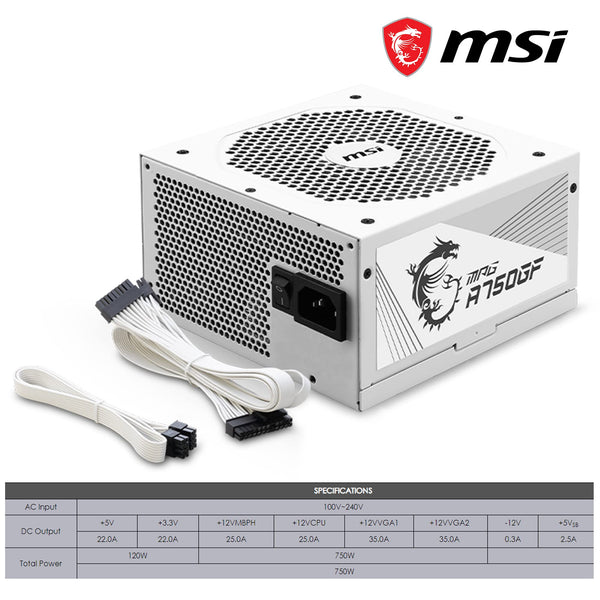 MSI MPG A1000G PCIE5 Power Supply Unit, UK Plug - 1000W, 80 Plus Gold Certified, Fully Modular ATX 3.0, PCIe 5.0 GPU Support, Japanese 105°C Capacitors, 0% RPM Mode, Flat Cables - 10 Year Warranty