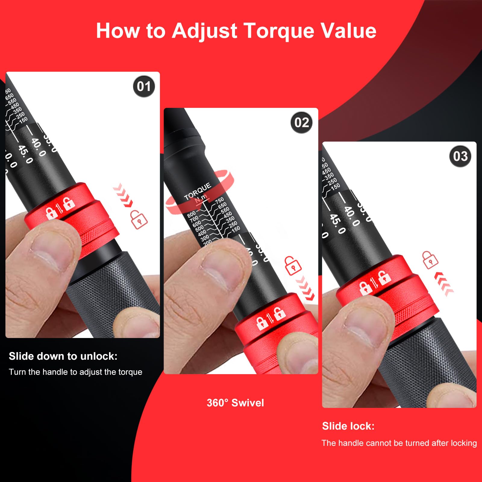ATsafepro Torque Wrench 3/4 Inch, 100-600 Nm Torque Wrenchs, ±3% Error Accuracy with 48 Teeth Dual-Direction Adjustable for Repair of Car, Truck, Tractor