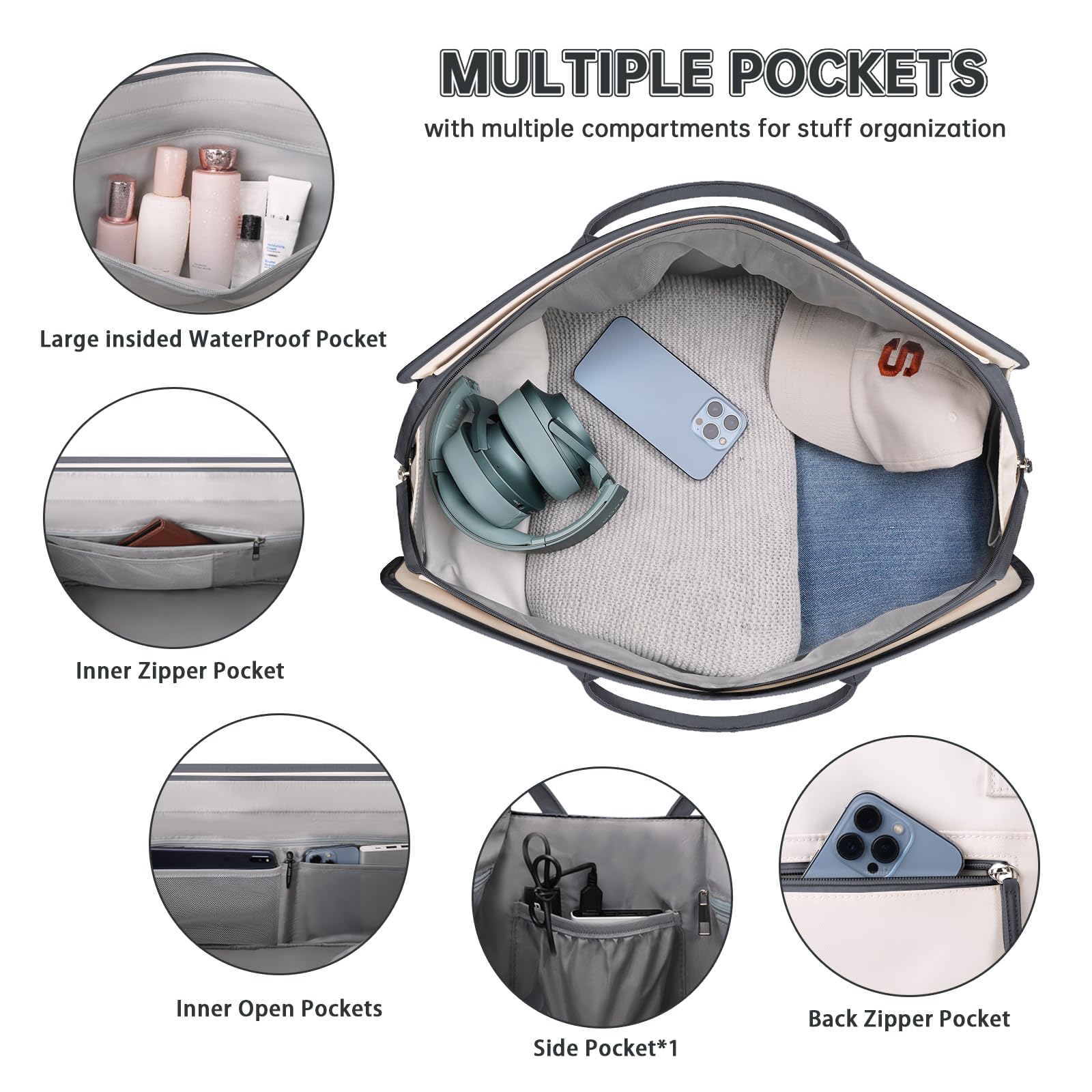 ETRONIK Weekend Overnight Bag for Women, Large Travel Duffle Bag with Shoe Compartment & Wet Pocket, Carry On Tote Bags Gym Duffel Bag with Toiletry Bags for Hospital 3 Pcs Set, Black