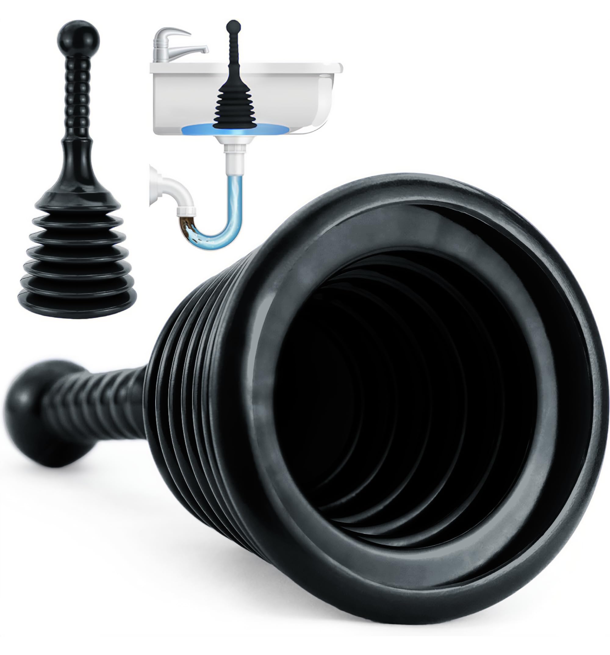Luigi's Sink Plunger - Drain Plunger Sink Unblocker - Plungers for Unblocking - Drain Plungers for Bathroom Kitchen Bath Shower - Unblock Pump with Accordion Bellows