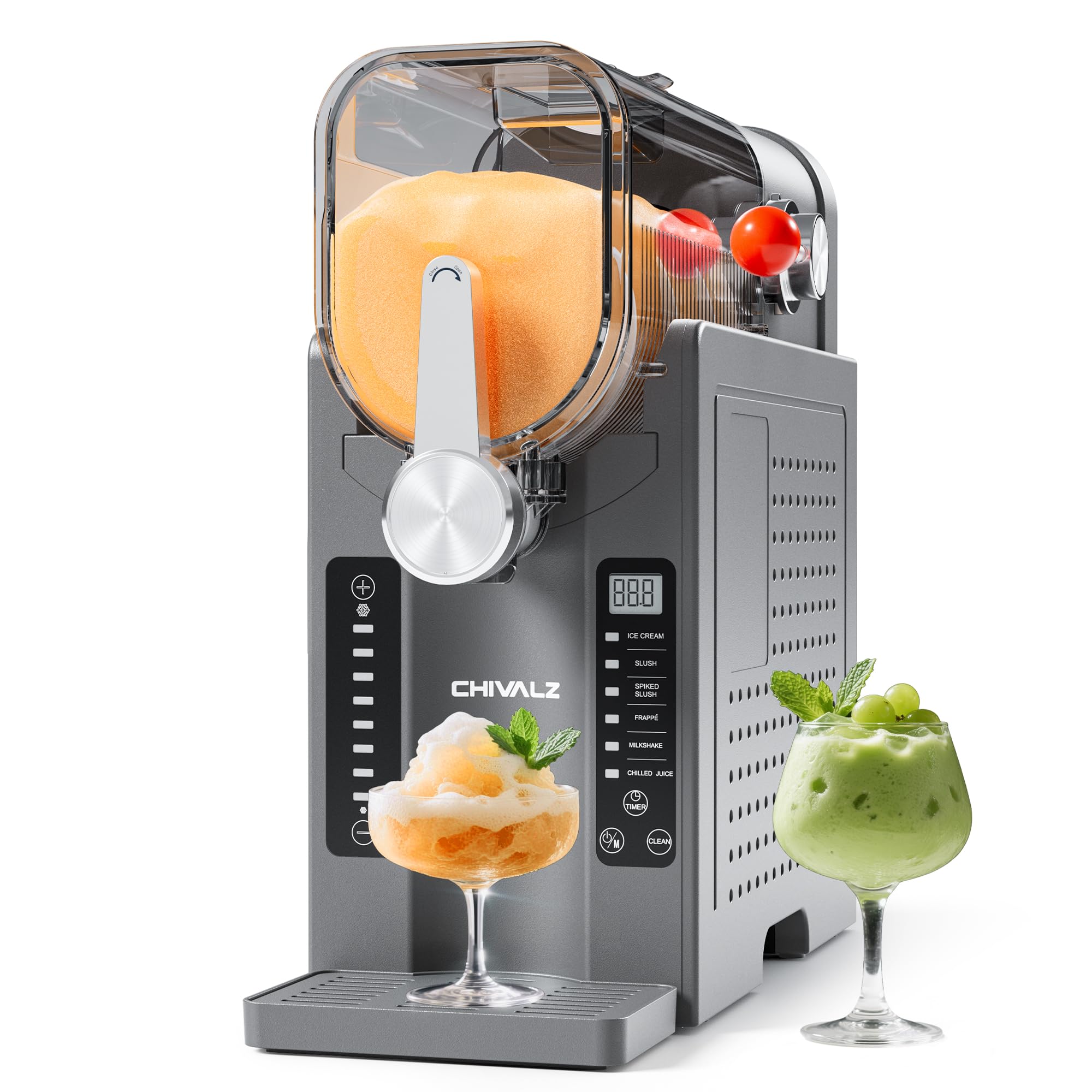 CHIVALZ Slush Machine, Frozen Drink Machine, No Ice Needed, 12H Pre-Scheduling, LED Display, Self-Cleaning, Makes Slushies, Milkshakes, Frappés & Cocktail, AD03, Black, 6 Preset Programs +1 Pack
