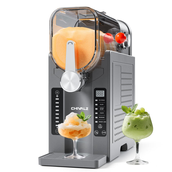CHIVALZ Slush Machine, Frozen Drink Machine, No Ice Needed, 12H Pre-Scheduling, LED Display, Self-Cleaning, Makes Slushies, Milkshakes, Frappés & Cocktail, AD03, Black, 6 Preset Programs +1 Pack