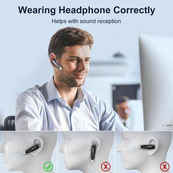 New bee Handsfree Bluetooth Earpiece, Wireless Bluetooth Headset with Microphone 60 Days Standby Headphones with Microphone for iPhone, Samsung, HTC, LG, Sony, PC (Black)