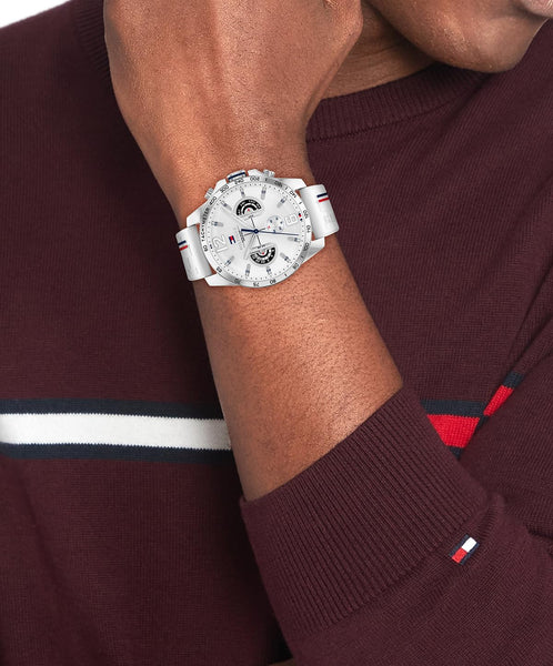 Tommy Hilfiger Analogue Multifunction Quartz Watch for Men with Silicone, Stainless Steel or Leather Bracelet, Day & Date Sub-Dials, 5ATM Water Resistant