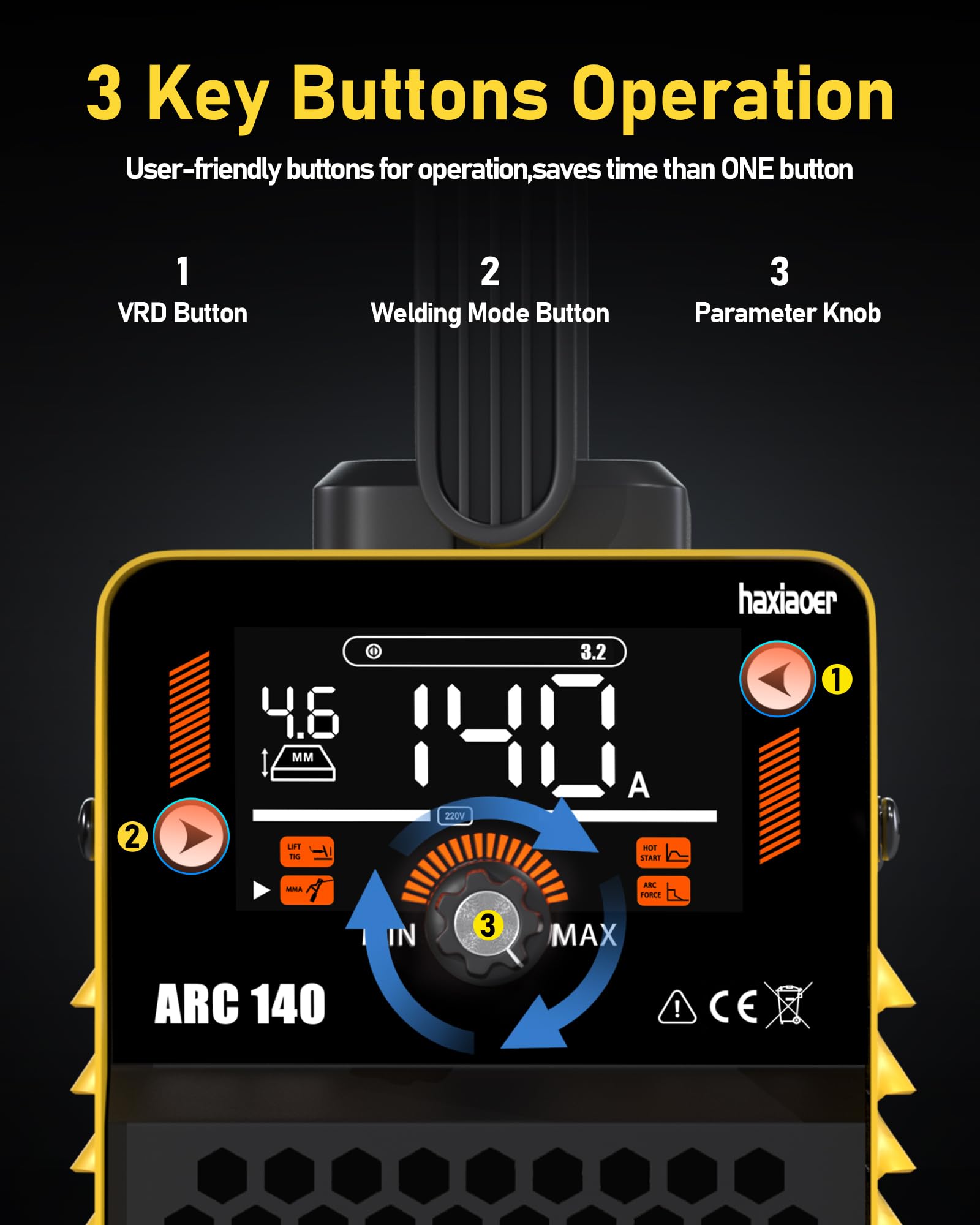 haxiaoer ARC Welder Machine 240V Full Kit - 140A 10 Welding Rods 2 in 1 MMA Lift TIG IGBT Stick Welder with Strap Digital Smart LCD Display Inverter Welding Machine Hot Start ARC Force VRD