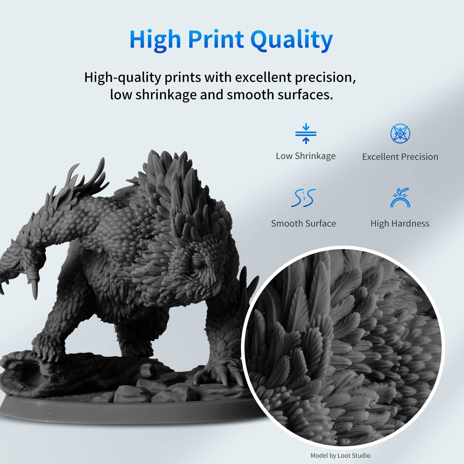 ANYCUBIC Standard 3D Printer Resin, LCD UV 405nm Rapid Photopolymer 3D Resin for 6K/8K/12K/14K LCD 3D Printers(1000g, Grey)