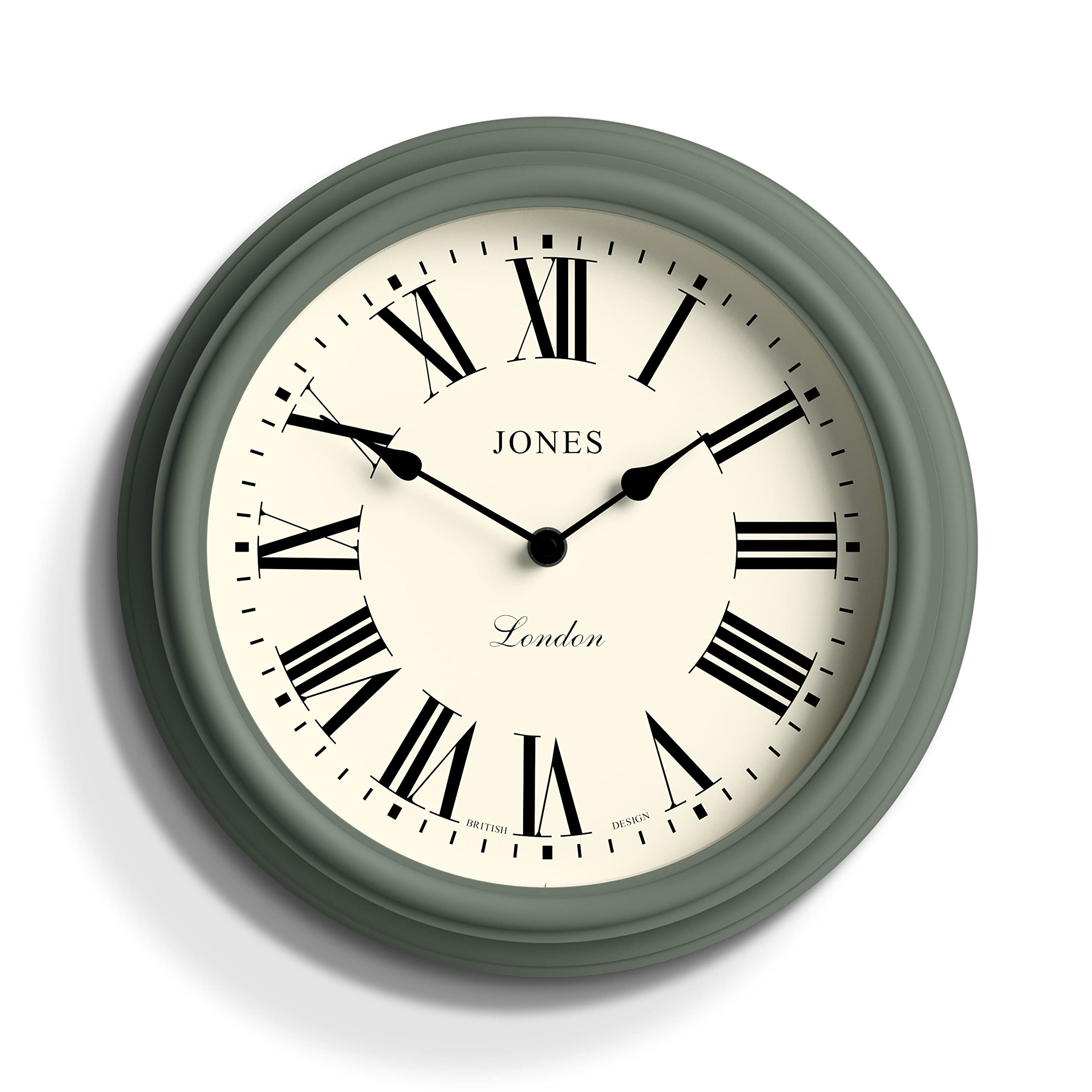Jones Clocks Venetian wall clock | Classic round clock | 30cm | Green | Roman numerals | Traditional design ideal for kitchen, living room or bedroom